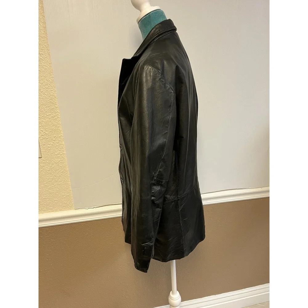 Vintage 90's Y2K BANANA REPUBLIC Black Leather Coat Mens Large‎
